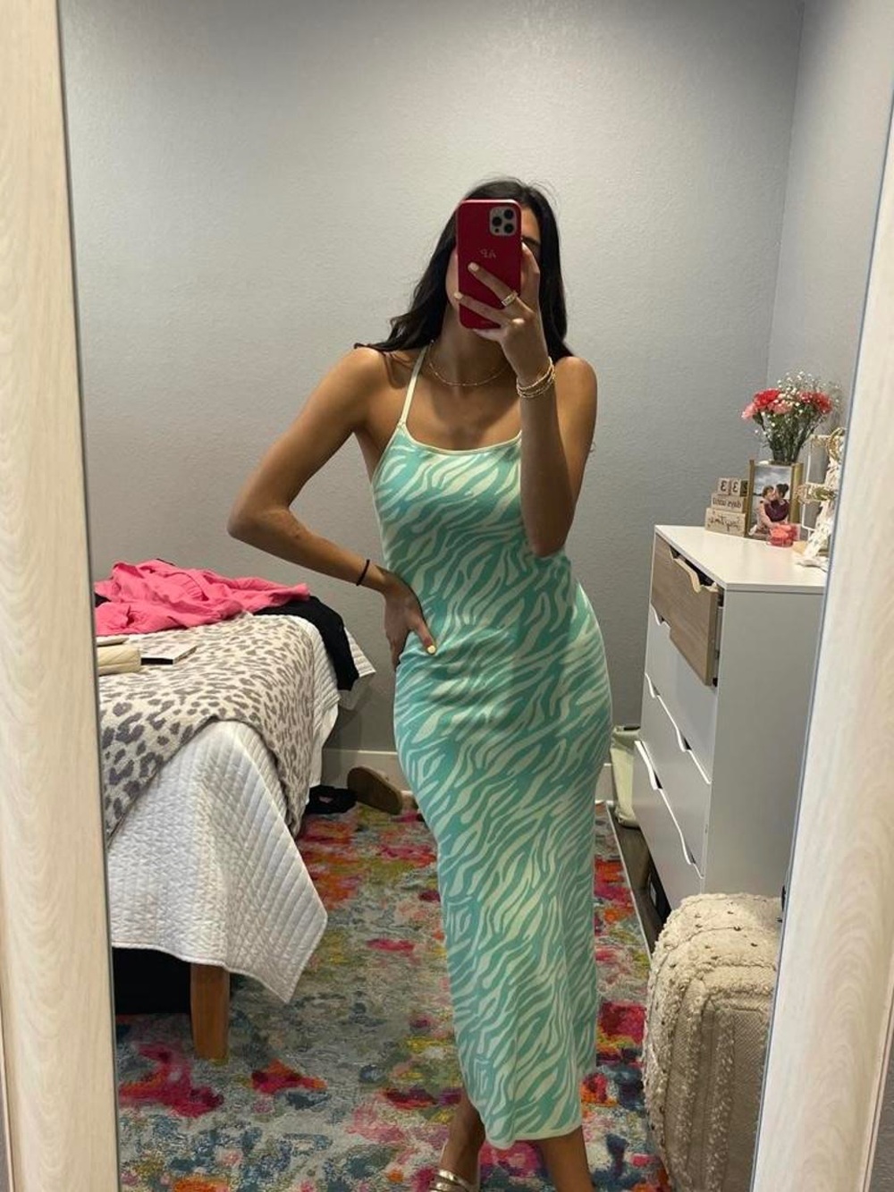 Zara Mint Zebra-Print Slip Maxi Dress